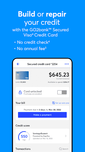 GO2bank screenshot